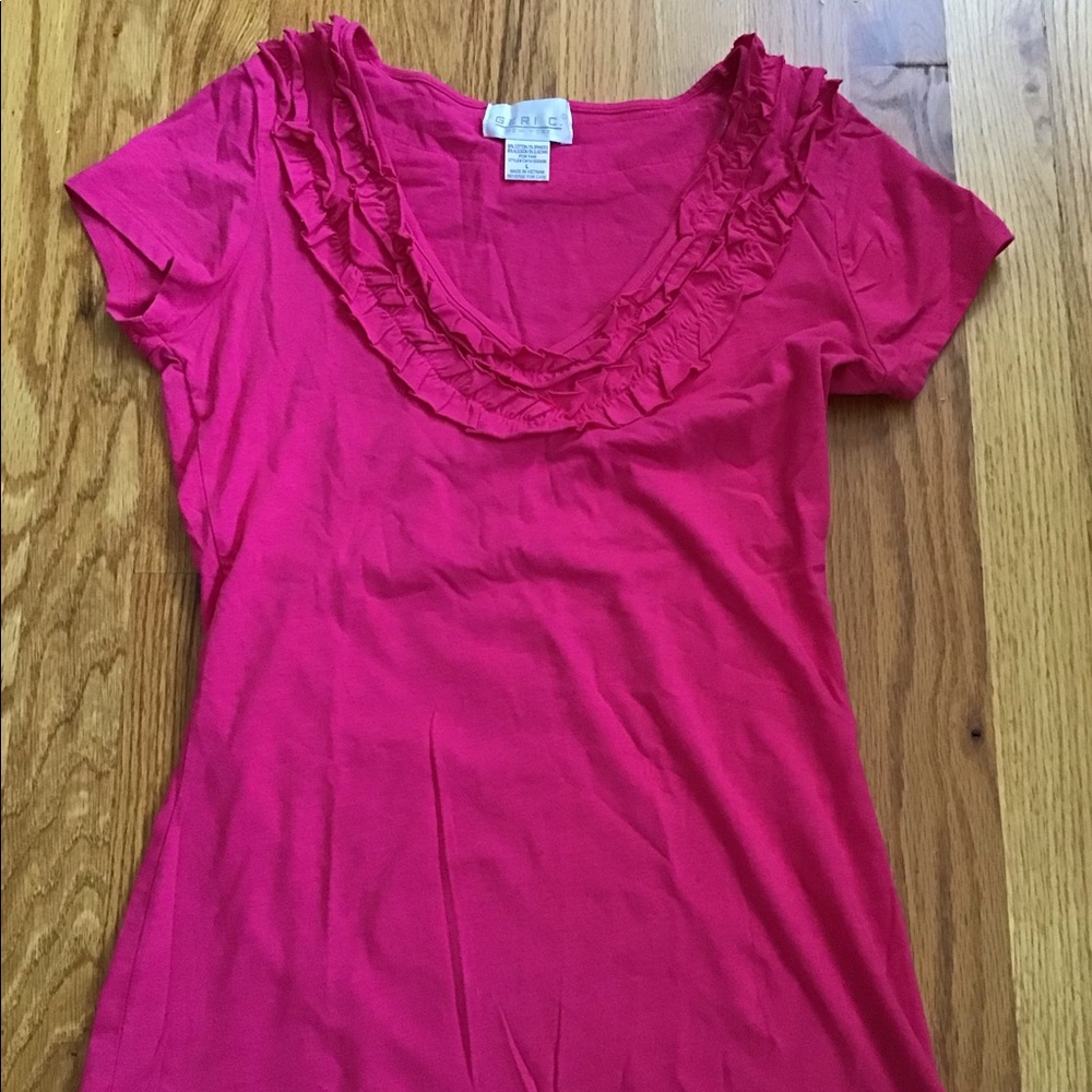 Geric 95% Cotton pink ruffled T-shirt